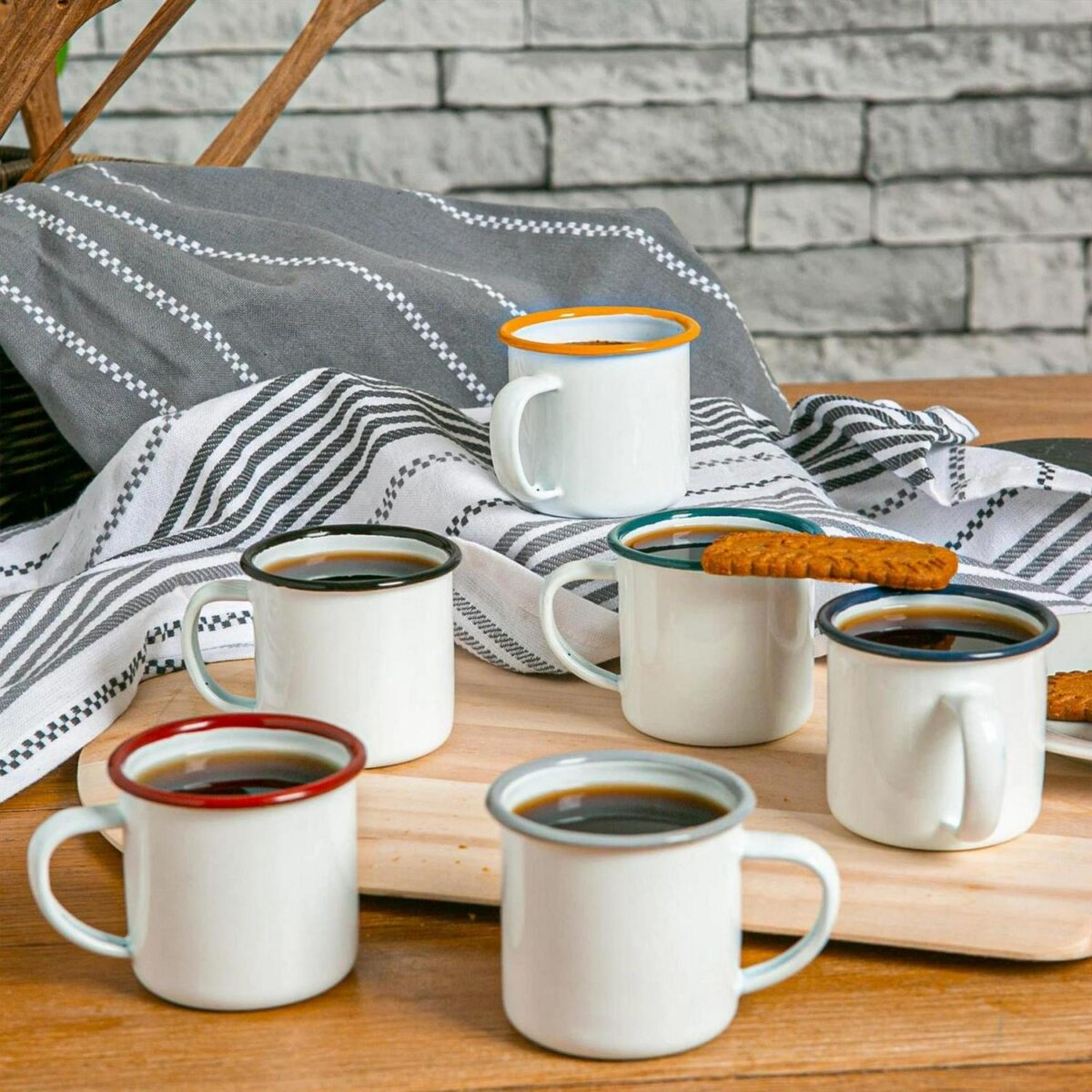 12x White Enamel Espresso Cups Metal Camping Coffee Hot Drinks Cups 130ml Grey - Image 7