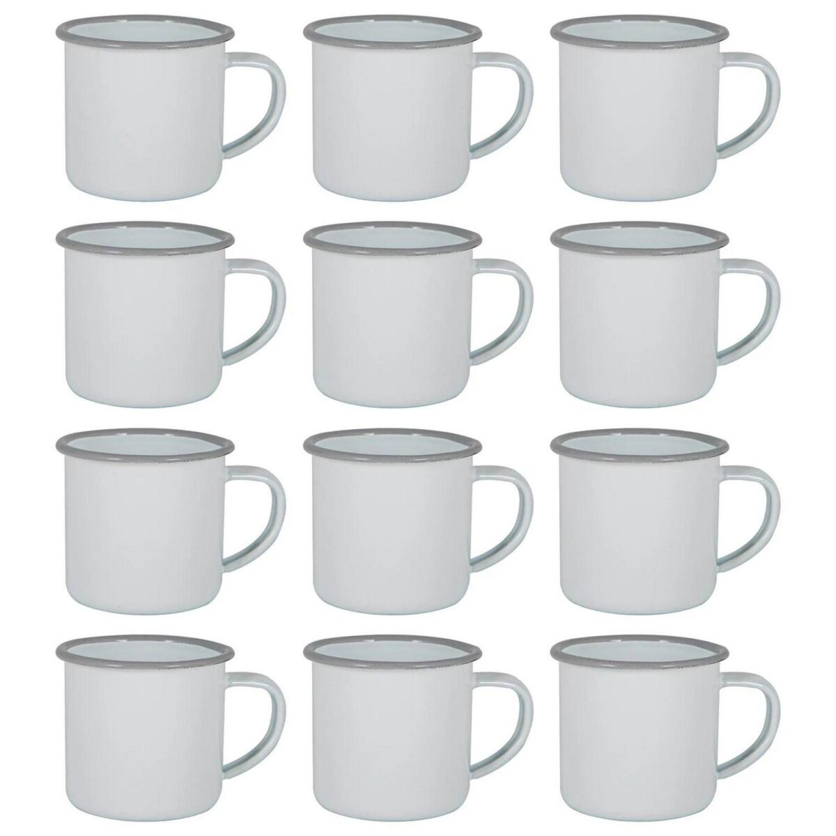 12x White Enamel Espresso Cups Metal Camping Coffee Hot Drinks Cups 130ml Grey - Image 1