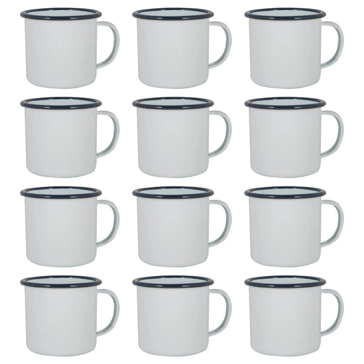 12x White Enamel Mugs Metal Camping Tea Coffee Hot Drinks Cups Set 375ml Navy - Image 1