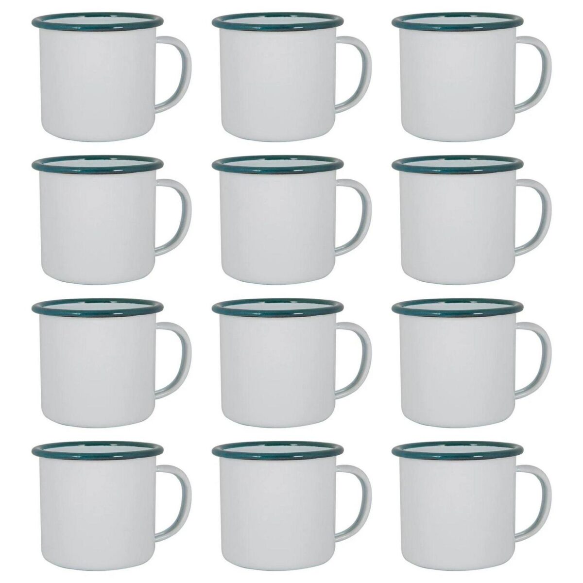 12x White Enamel Mugs Metal Camping Tea Coffee Hot Drinks Cups Set 375ml Green - Image 1
