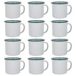 12x White Enamel Mugs Metal Camping Tea Coffee Hot Drinks Cups Set 375ml Green