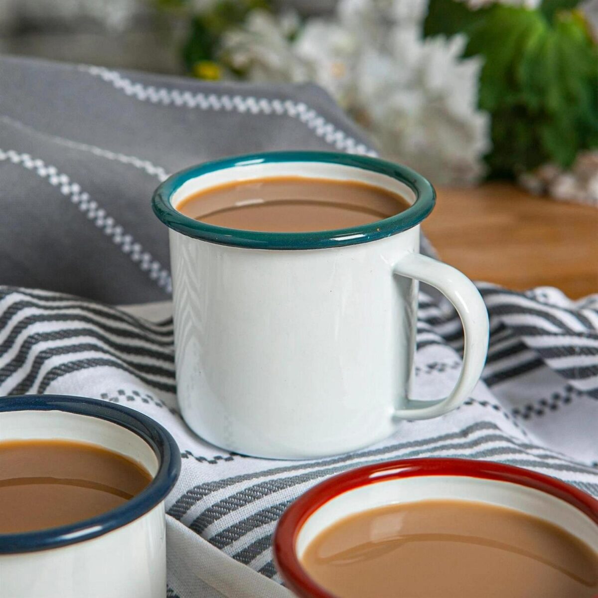 12x White Enamel Mugs Metal Camping Tea Coffee Hot Drinks Cups Set 375ml Green - Image 5