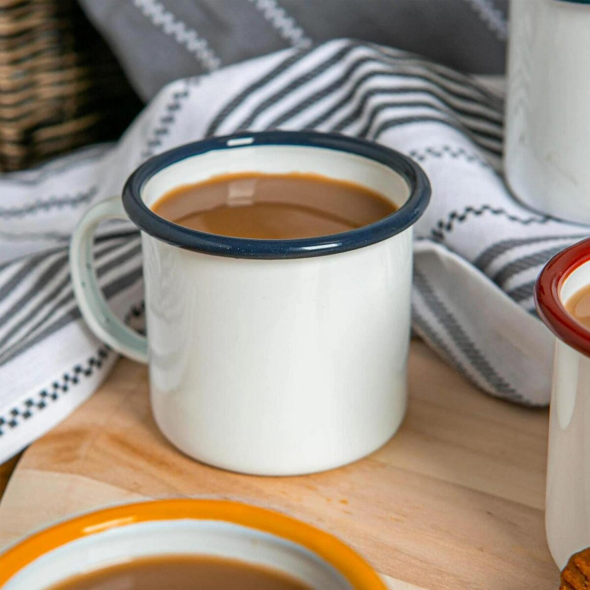 12x White Enamel Mugs Metal Camping Tea Coffee Hot Drinks Cups Set 375ml Navy - Image 5