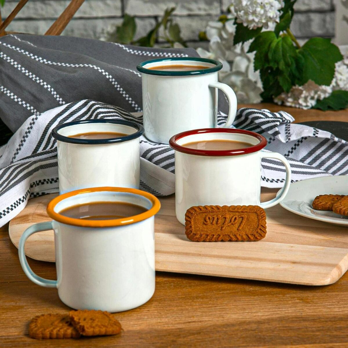 12x White Enamel Mugs Metal Camping Tea Coffee Hot Drinks Cups Set 375ml Navy - Image 6