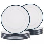 12x White Enamel Side Plates Metal Outdoor Camping Food Dishes 20cm Navy