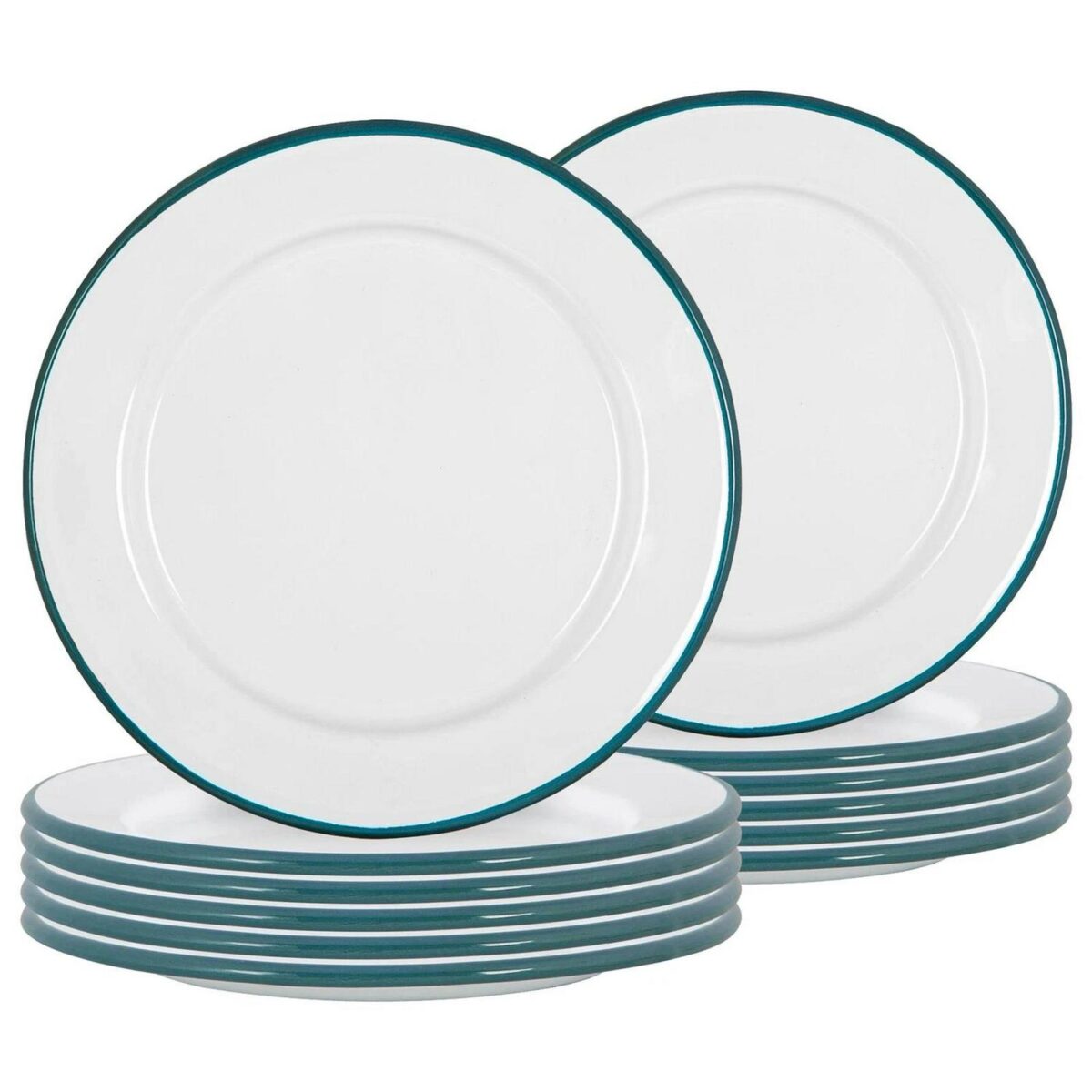 12x White Enamel Side Plates Metal Outdoor Camping Food Dishes 20cm Green - Image 1