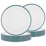 12x White Enamel Side Plates Metal Outdoor Camping Food Dishes 20cm Green