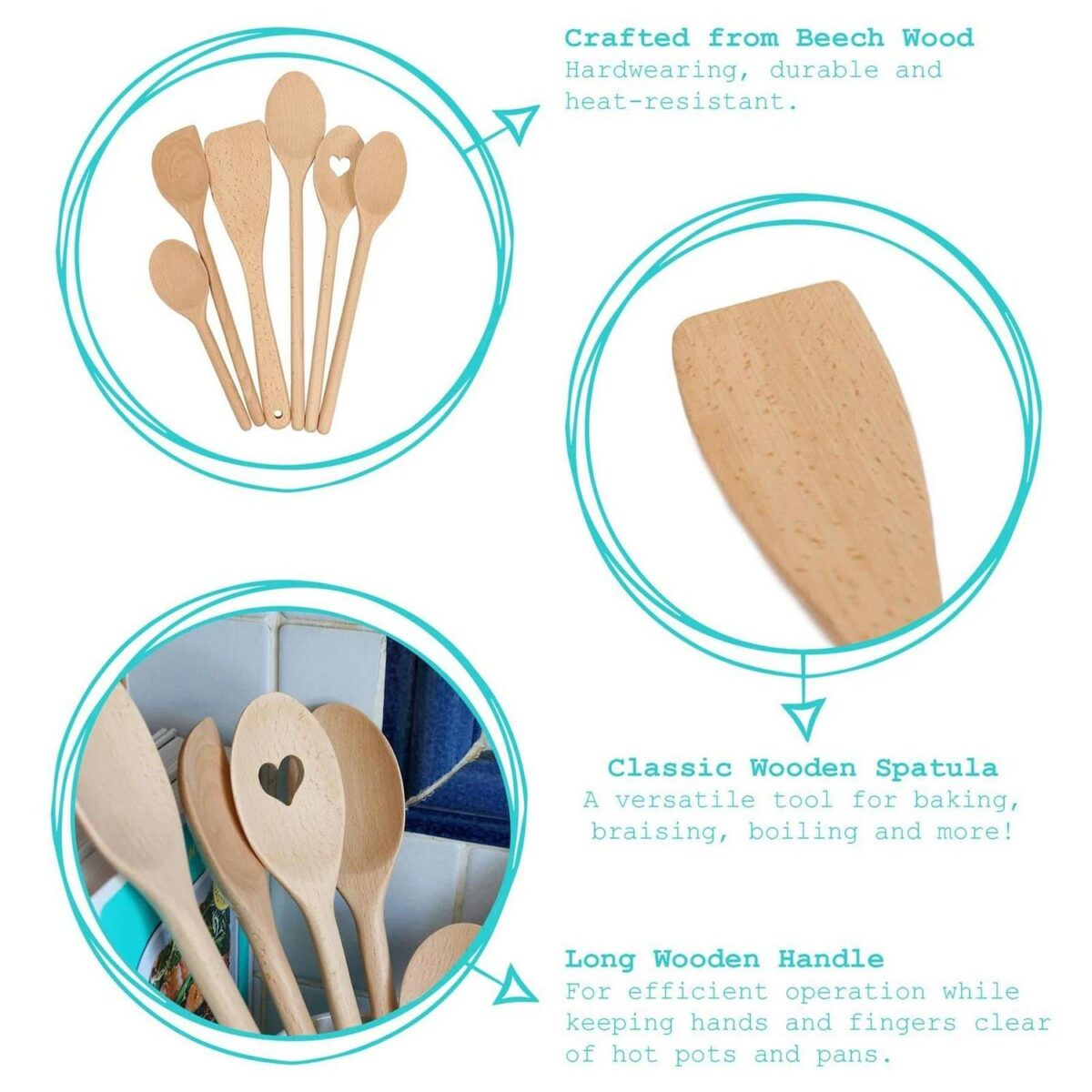 12x Wooden Spatulas 30cm Non Stick Long Handle Kitchen Cookware Utensil - Image 2