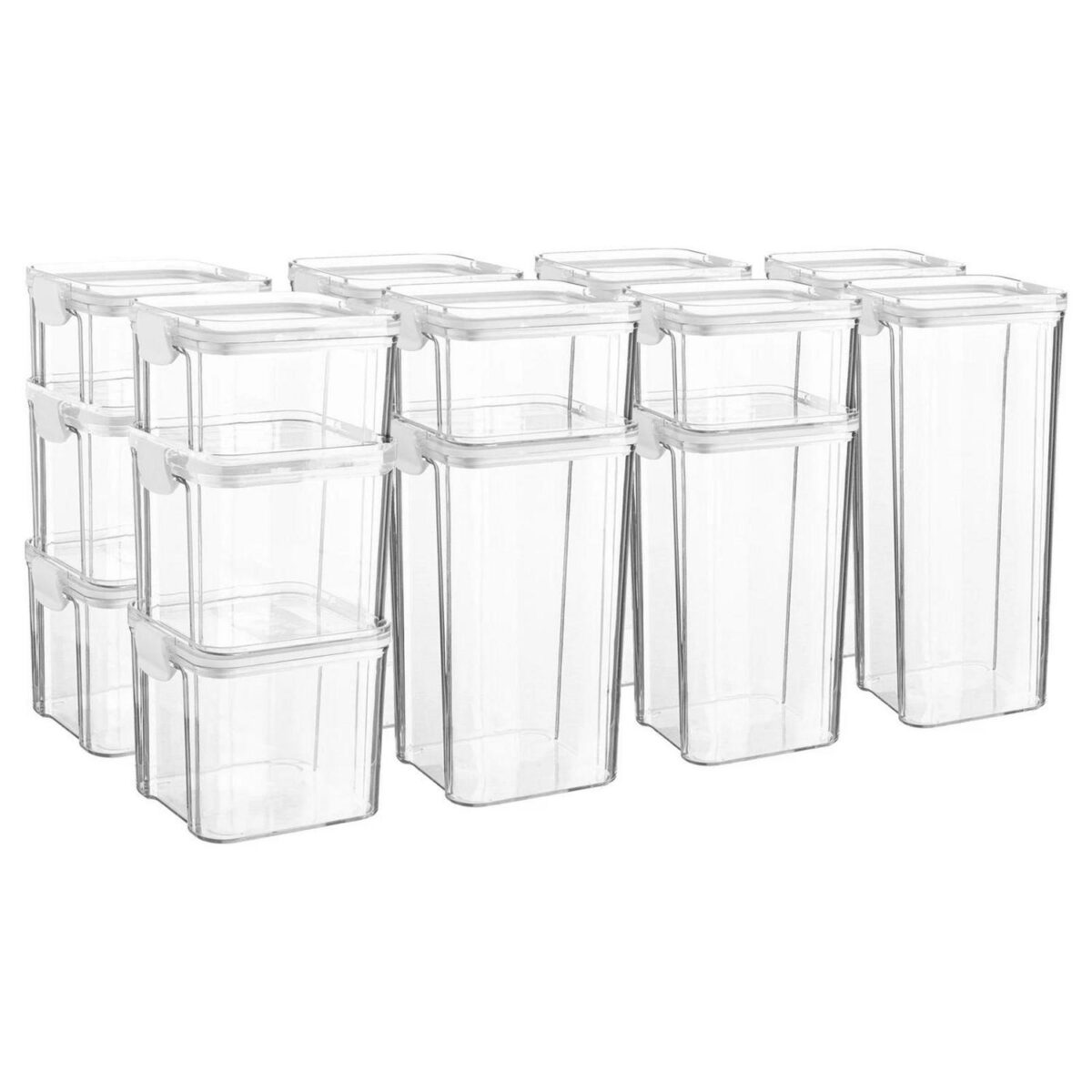 16 Piece Food Storage Containers Set Plastic Kitchen Jars Clip Lid 4 Sizes White - Image 1