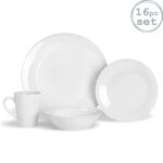 16pc Dining Set White Crockery - Dinner Plates, Side Plates, Cereal Bowls, Mugs