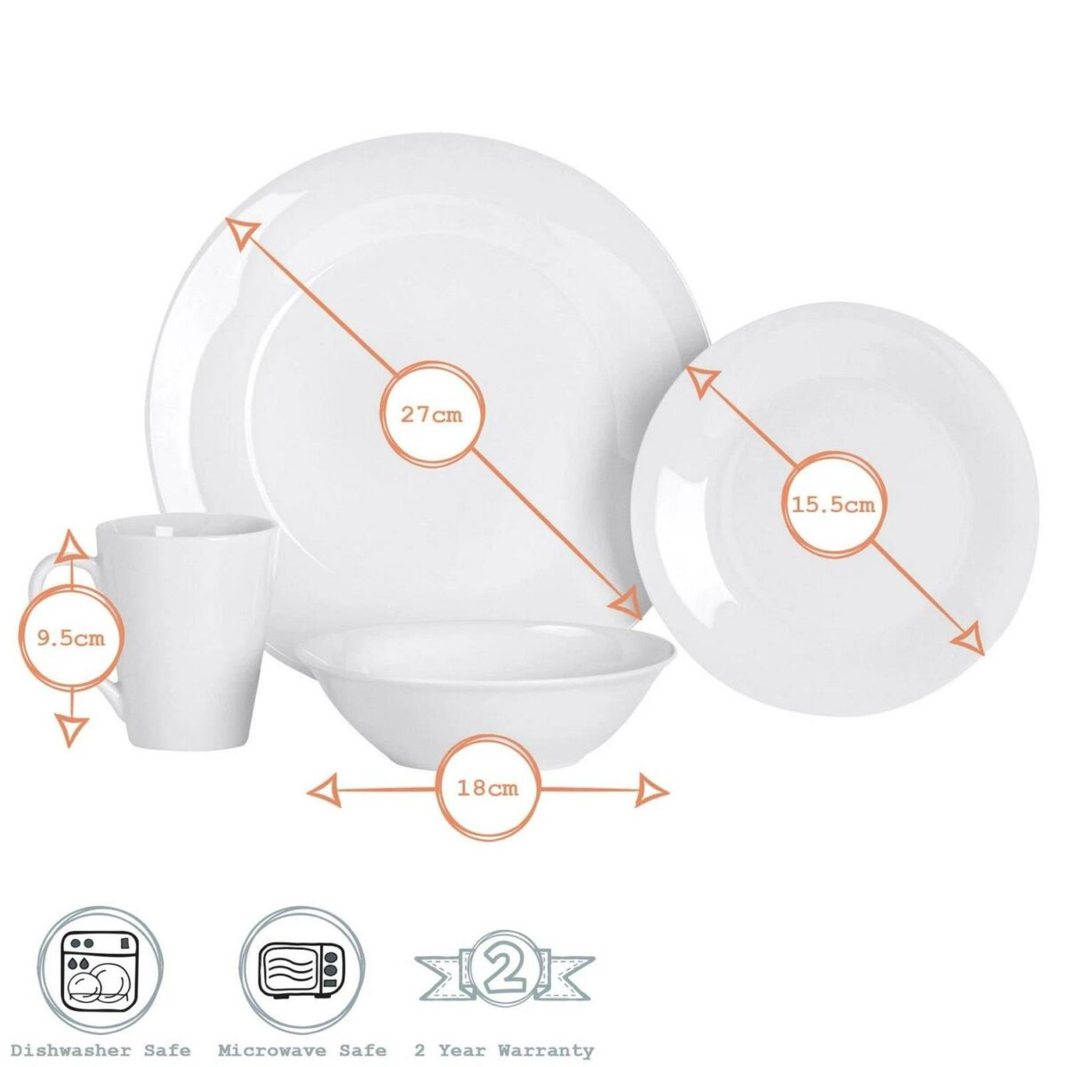 16pc Dining Set White Crockery - Dinner Plates, Side Plates, Cereal Bowls, Mugs - Image 7
