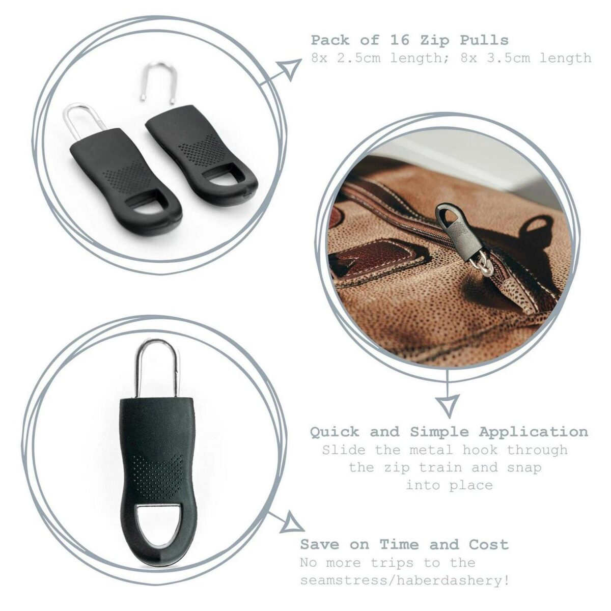 16x Universal Zip Repair Kit Replacement Clothing Luggage Zipper 2 Sizes Black - Image 2