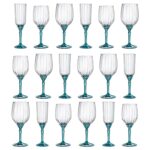 18pcx Bormioli Rocco Florian Stemware Set Glass Red White Rose Stem 9cm Blue