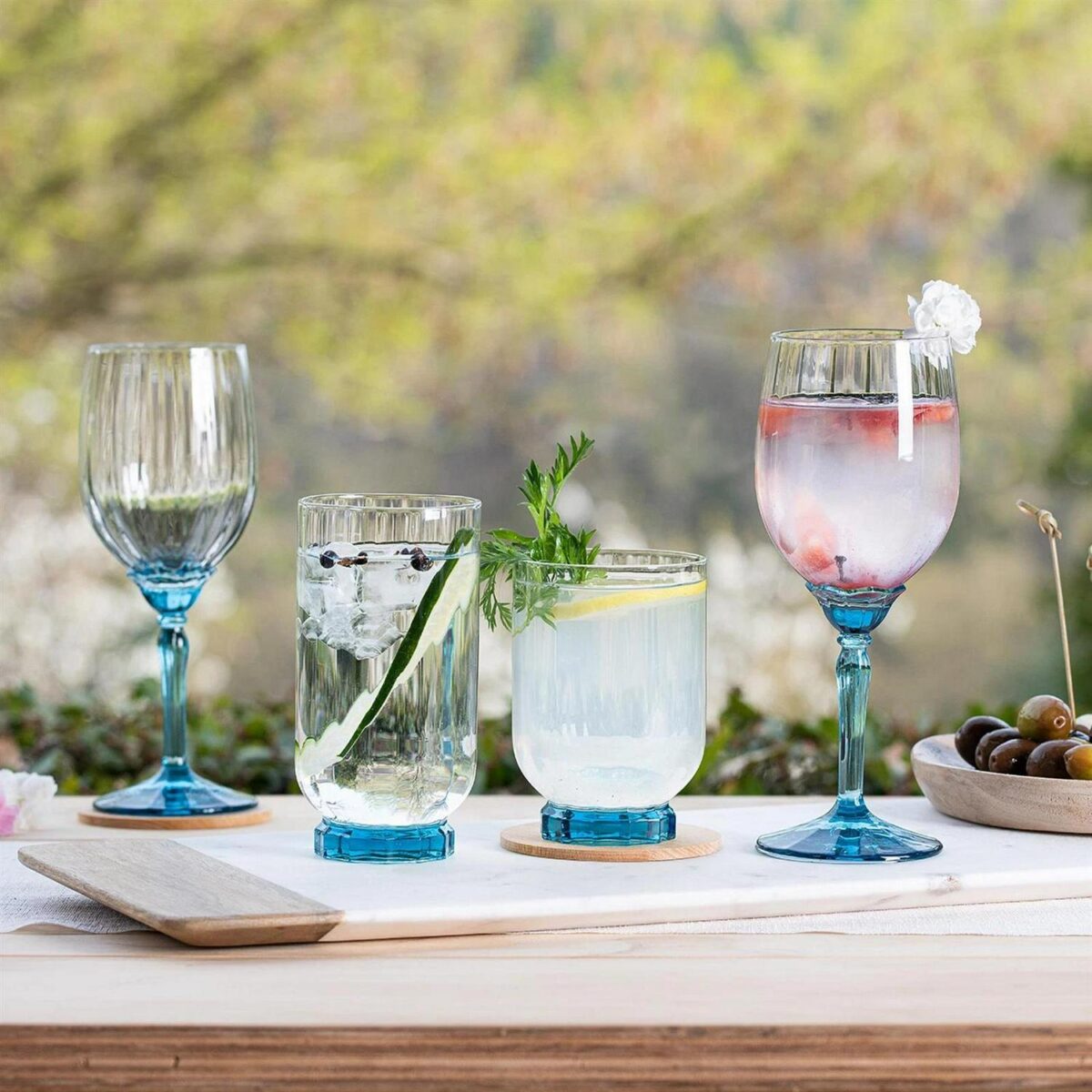 18pcx Bormioli Rocco Florian Stemware Set Glass Red White Rose Stem 9cm Blue - Image 6
