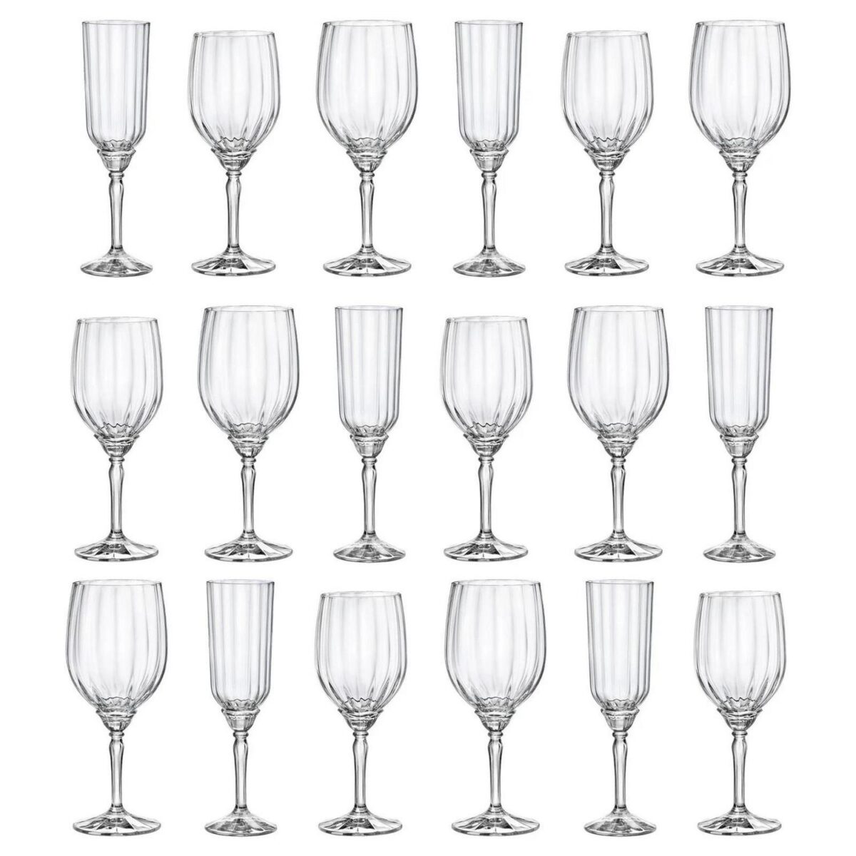 18pcx Bormioli Rocco Florian Stemware Set Glass Red White Rose Stem 9cm Clear - Image 1