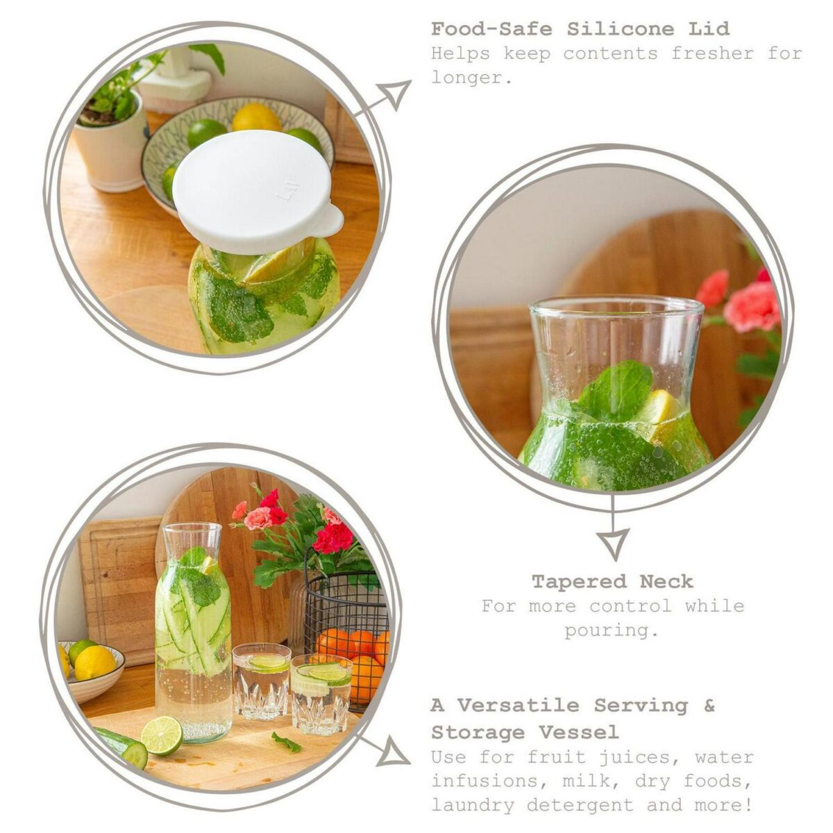 1.2L Fonte Glass Carafes Clear Water Wine Decanter Bottle with Lid - Image 2