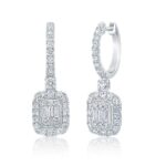 1.50ctw Baguette and Round Brilliant Cut Diamond Earrings, 14ct White Gold
