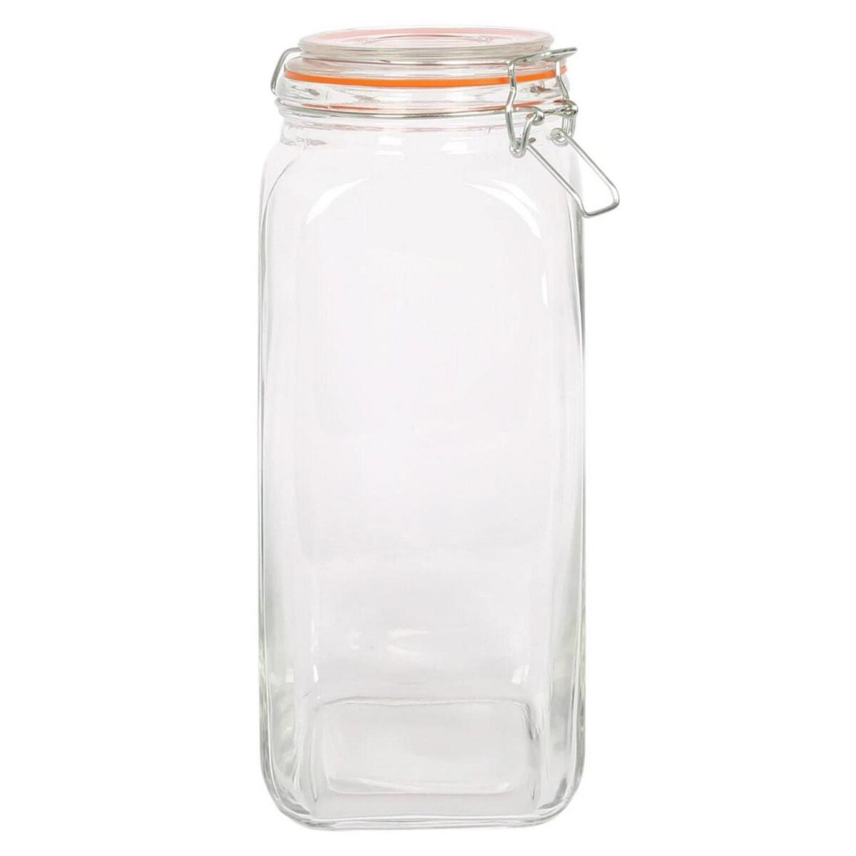 1x 2L Square Glass Jar with Clip-Top Lid Airtight Food Storage Canister - Image 1
