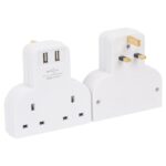 1x 2-Way Power Strip with 2 USB Ports Wall-Mounted Plug Socket Extension No Lead - Image 2