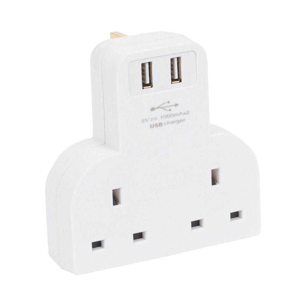 1x 2-Way Power Strip with 2 USB Ports Wall-Mounted Plug Socket Extension No Lead - Image 1
