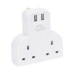 1x 2-Way Power Strip with 2 USB Ports Wall-Mounted Plug Socket Extension No Lead