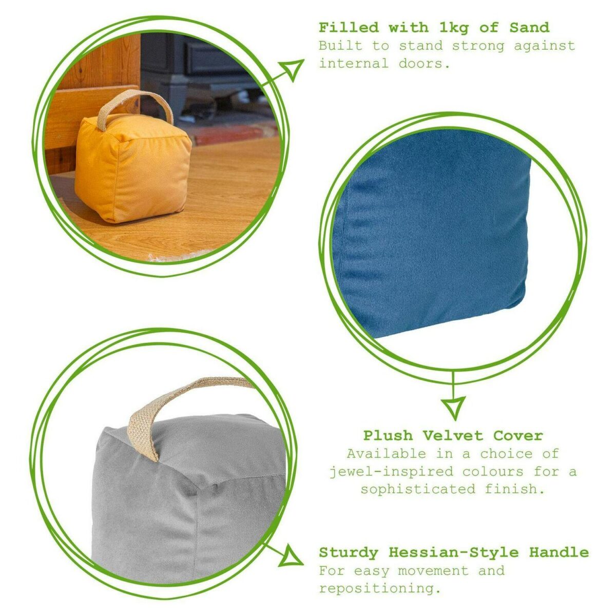 1x/2x Weighted Door Stop Velvet Cube Doorstop Heavy Fabric Door Stopper - Image 2