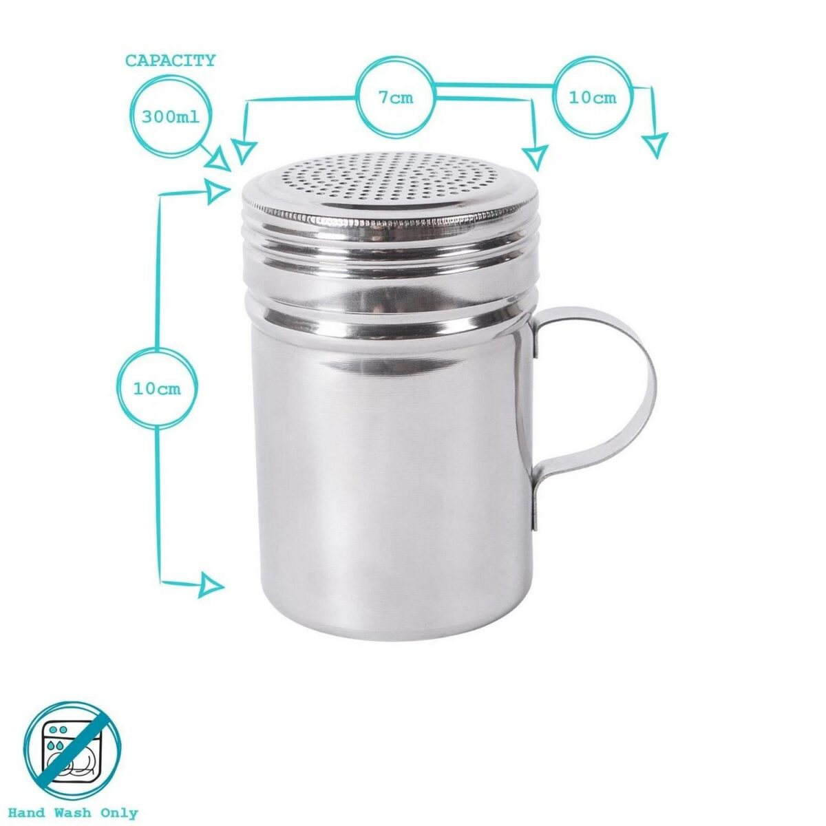 1x 300ml Stainless Steel Flour Shaker Icing Sugar Chocolate Cocoa Powder Sifter - Image 3