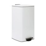1x 30L Square Stainless Steel Kitchen Pedal Bin White Rubbish Waste Dustbin