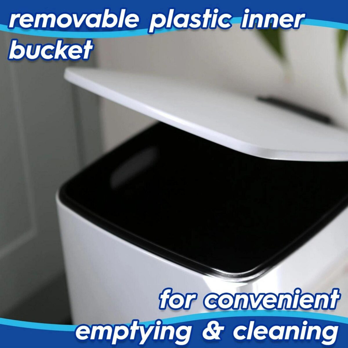 1x 30L Square Stainless Steel Kitchen Pedal Bin White Rubbish Waste Dustbin - Image 4