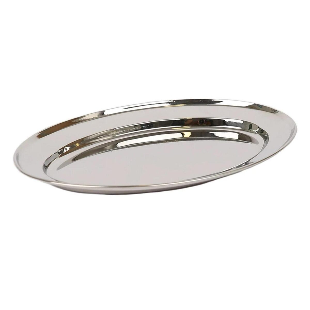 1x 30cm x 20.5cm Oval Stainless Steel Serving Platter Food Snack Tray Dish Plate - Image 1