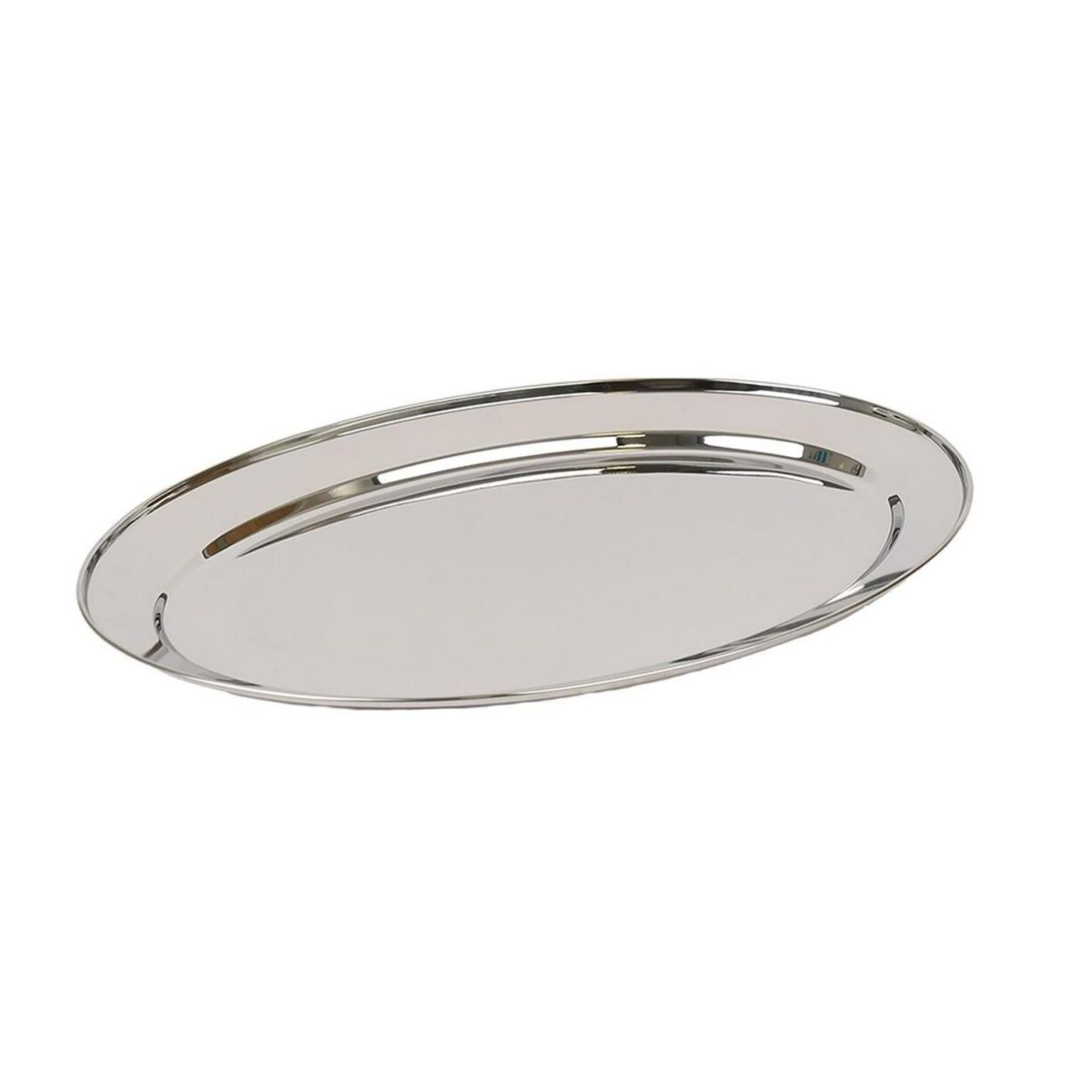 1x 40cm x 27cm Oval Stainless Steel Serving Platter Food Snack Tray Dish Plate - Image 1