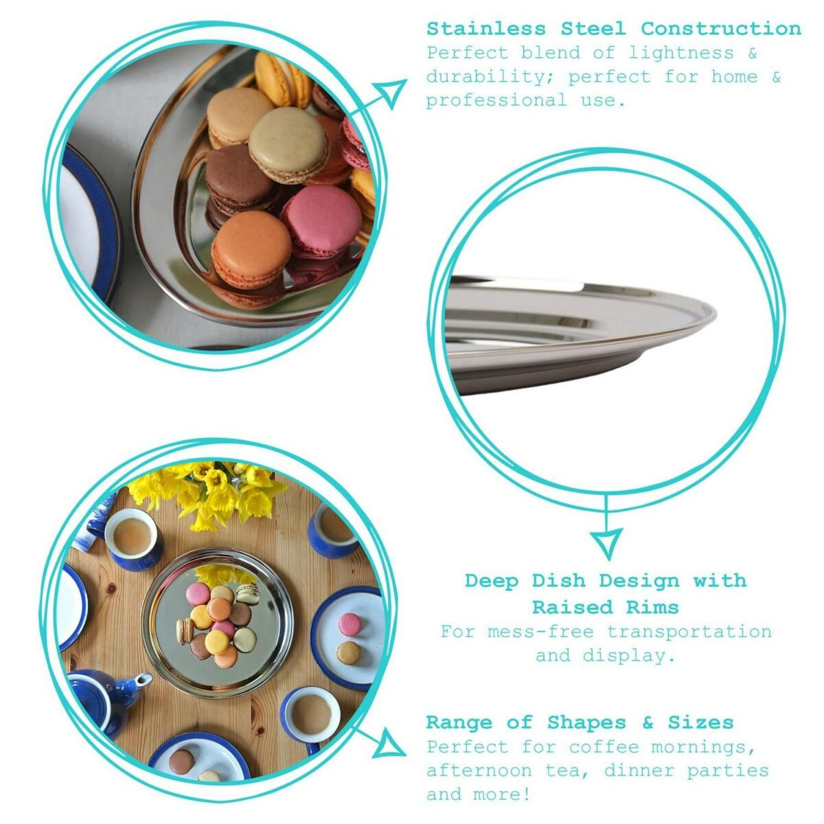 1x 40cm x 27cm Oval Stainless Steel Serving Platter Food Snack Tray Dish Plate - Image 2