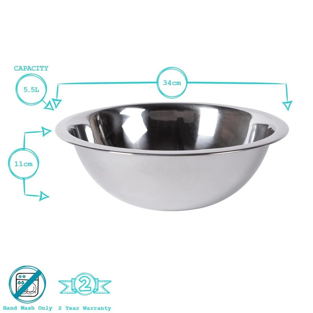 1x 5.5L Stainless Steel Mixing Bowl Deep Kitchen Baking Cooking Salad Bowls - Image 3