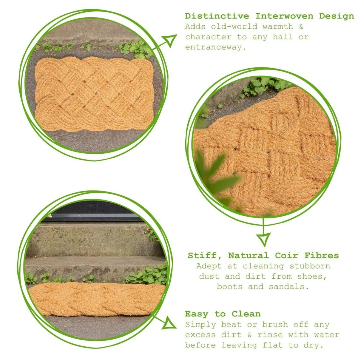 1x 68cm x 43cm Natural Coir Knotted Door Mat Non-Slip Indoor Kitchen Rug - Image 2
