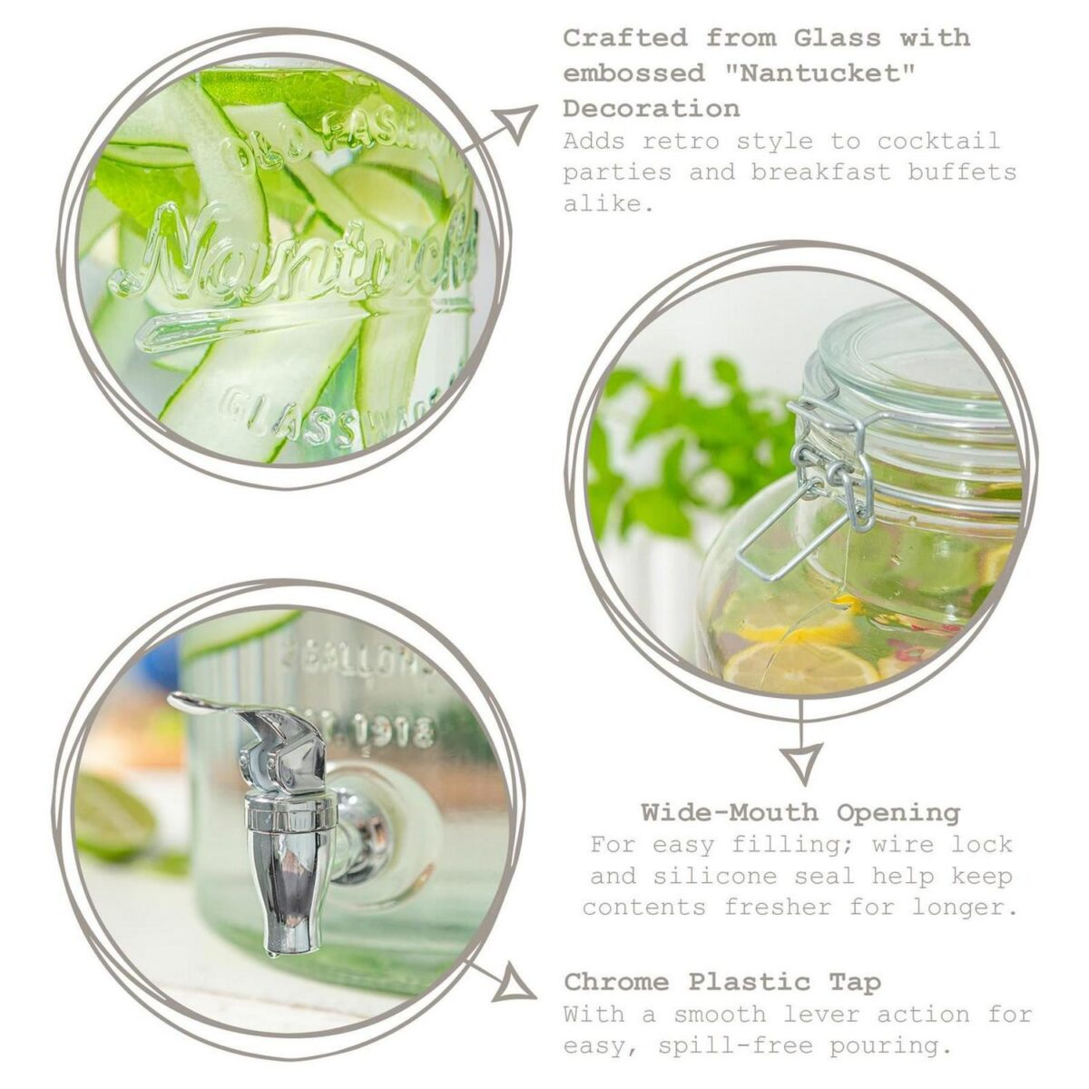 1x 8.7L Glass Drinks Dispenser with Tap and Black Bucket Stand Cold Water Jug - Image 2