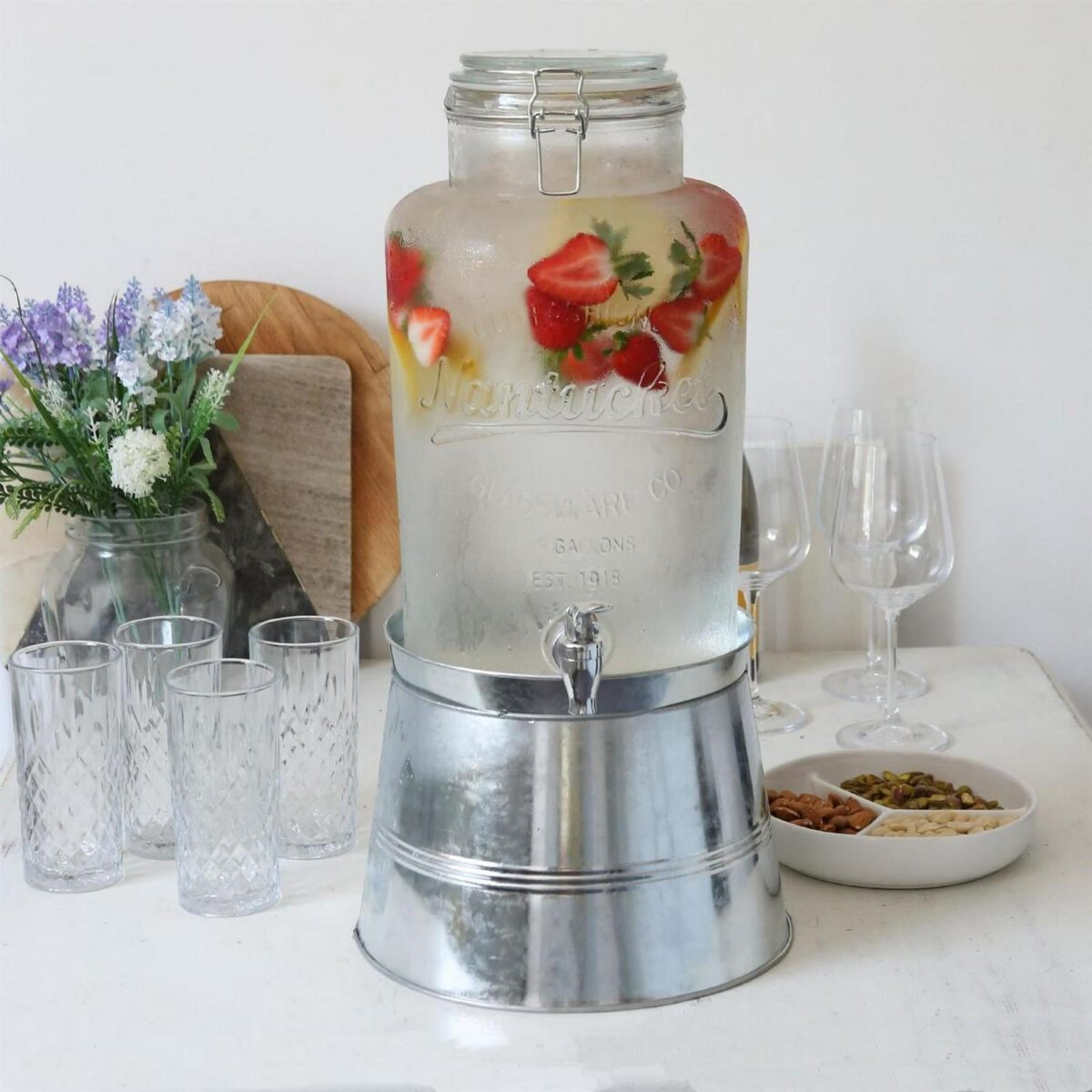 1x 8.7L Glass Drinks Dispenser with Tap and Silver Bucket Stand Cold Water Jug - Image 5