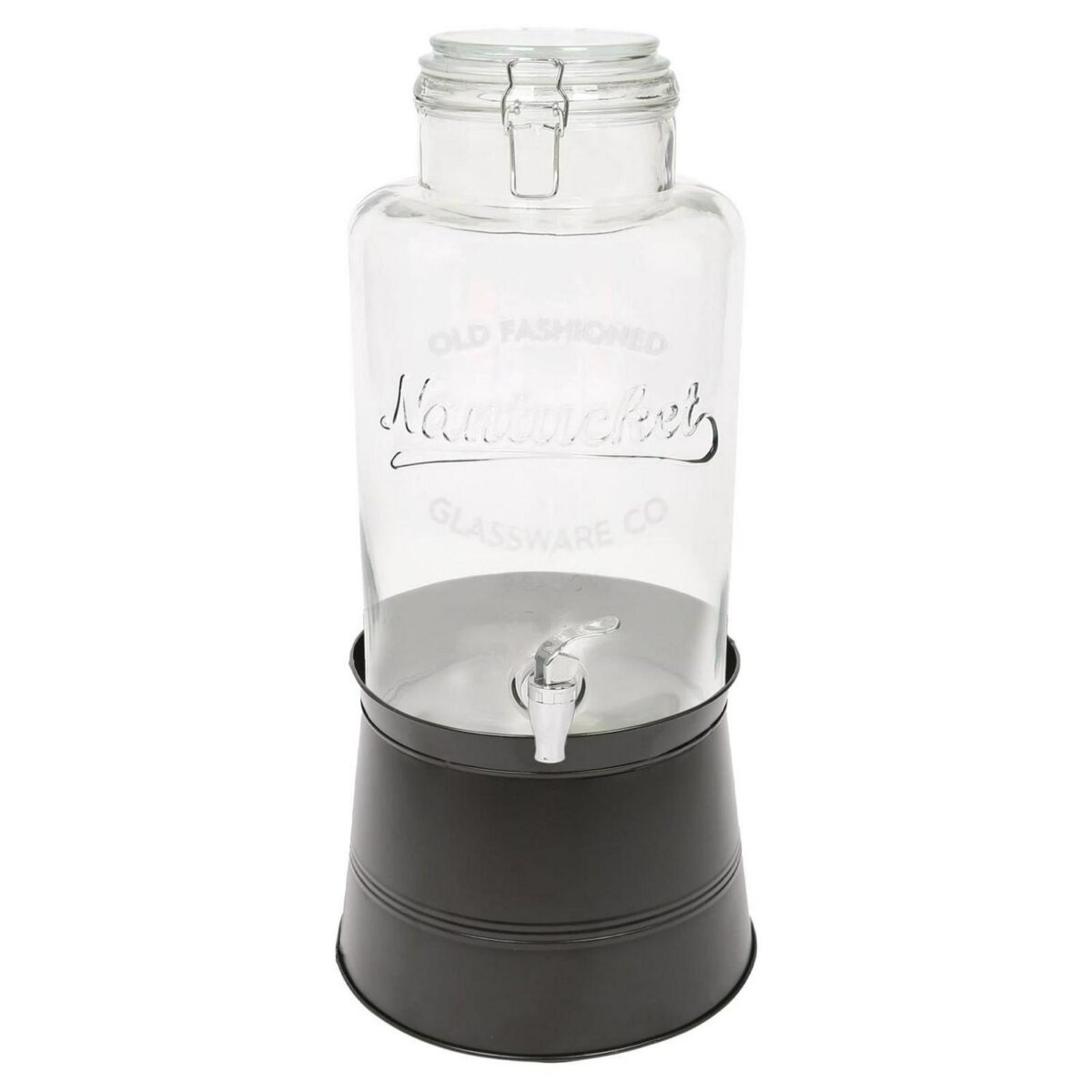 1x 8.7L Glass Drinks Dispenser with Tap and Black Bucket Stand Cold Water Jug - Image 1