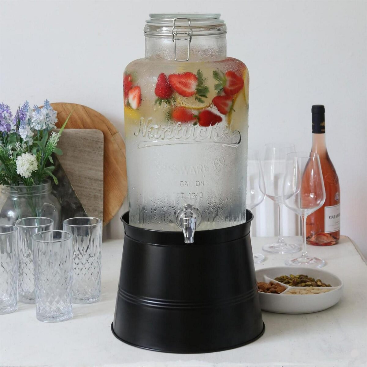 1x 8.7L Glass Drinks Dispenser with Tap and Black Bucket Stand Cold Water Jug - Image 5