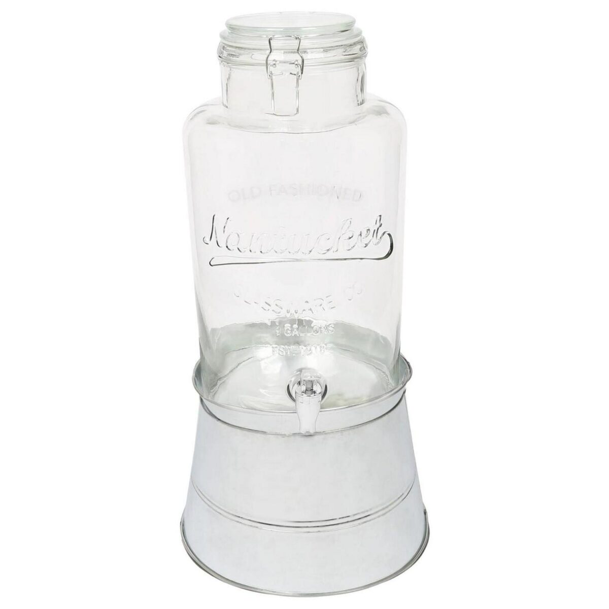 1x 8.7L Glass Drinks Dispenser with Tap and Silver Bucket Stand Cold Water Jug - Image 1