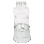 1x 8.7L Glass Drinks Dispenser with Tap and Silver Bucket Stand Cold Water Jug