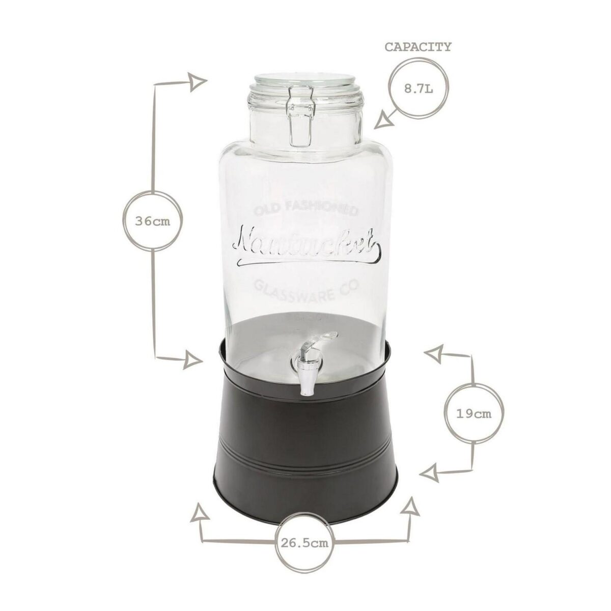 1x 8.7L Glass Drinks Dispenser with Tap and Black Bucket Stand Cold Water Jug - Image 3