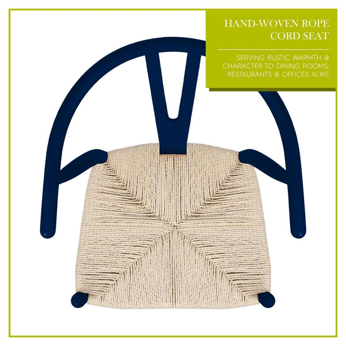 1x Beech Wooden Wishbone Dining Chair Blue/Natural Mid-Century Modern Seat - Image 4