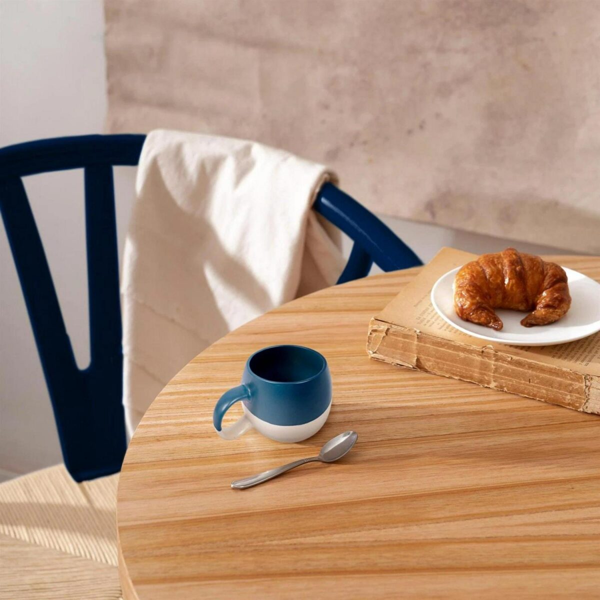 1x Beech Wooden Wishbone Dining Chair Blue/Natural Mid-Century Modern Seat - Image 7
