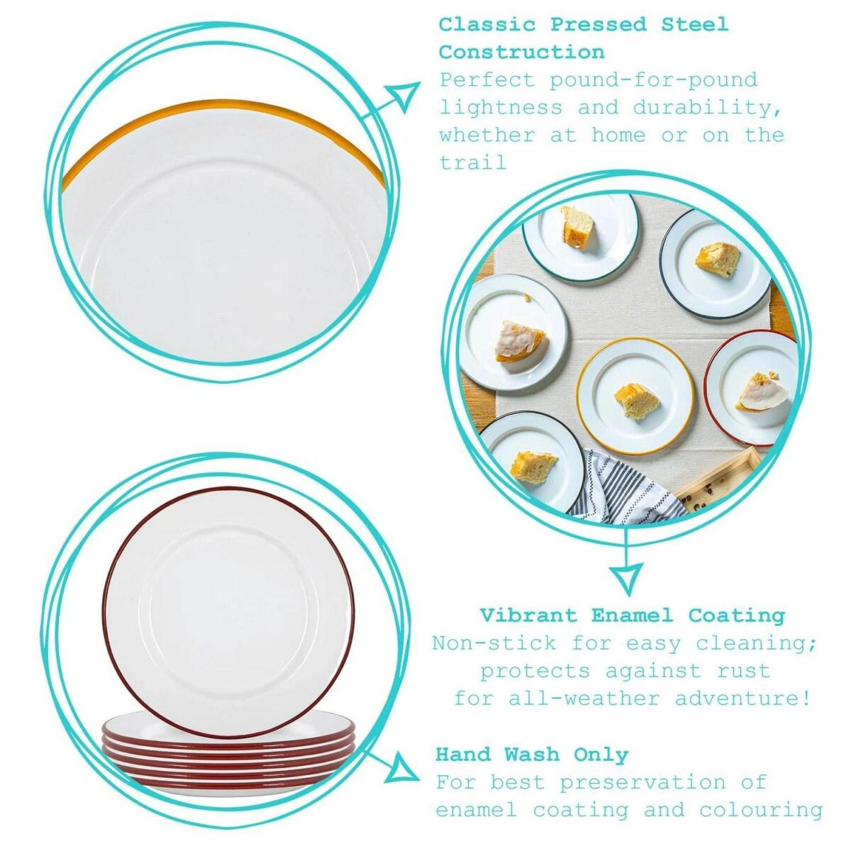 1x Black 20cm White Enamel Side Plate Metal Outdoor Camping Food Dishes - Image 2