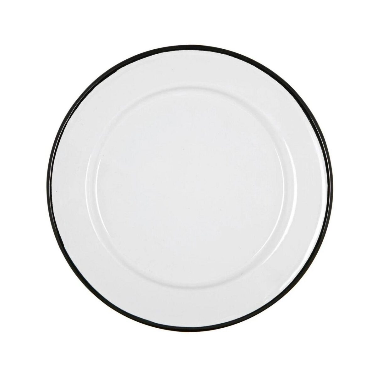 1x Black 20cm White Enamel Side Plate Metal Outdoor Camping Food Dishes - Image 1
