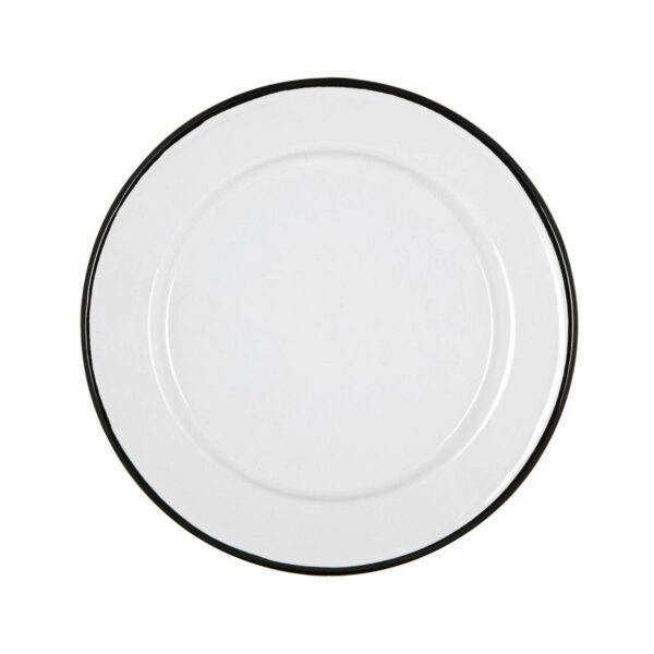1x Black 20cm White Enamel Side Plate Metal Outdoor Camping Food Dishes