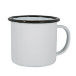 1x Black 375ml White Enamel Mug Metal Camping Tea Coffee Cups Set