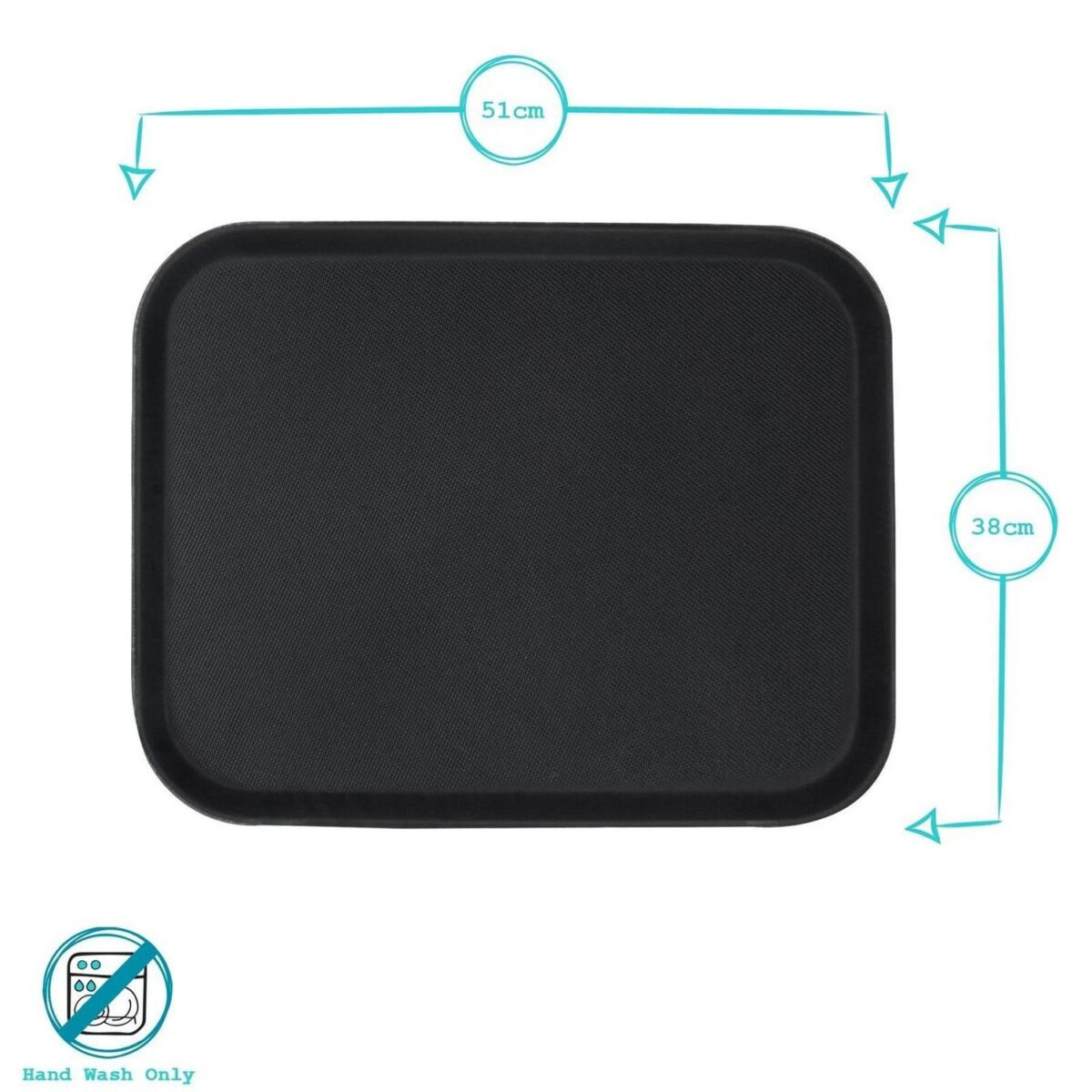 1x Black 51cm x 38cm Rectangle Non-Slip Serving Tray Plastic Food Tea Trays - Image 3