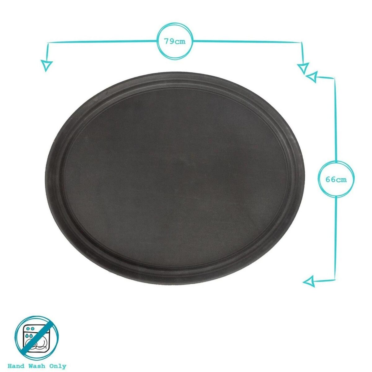 1x Black 79cm x 66cm Oval Non-Slip Serving Tray Plastic Food Tea Dinner Trays - Image 3