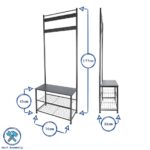 1x Black/Black Square Steel Coat Rack with Shoe Storage Bench Clothes Hat Stand - Image 3